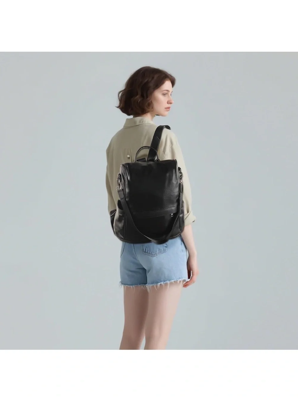 Stylish Black Women's Faux Leather Backpack with Pom Charm